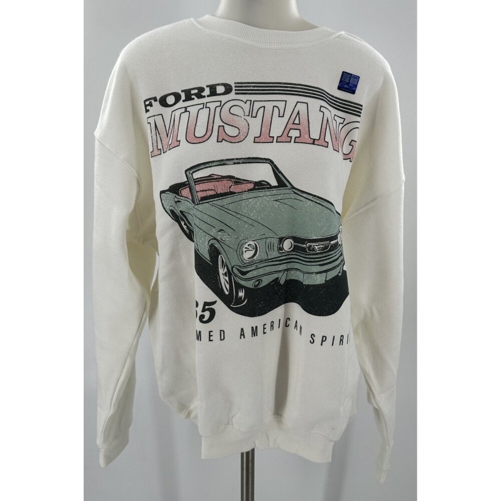 Grayson Threads Women's Ford Mustang Sweatshirt Crew Neck Off White Pink 1965 Md